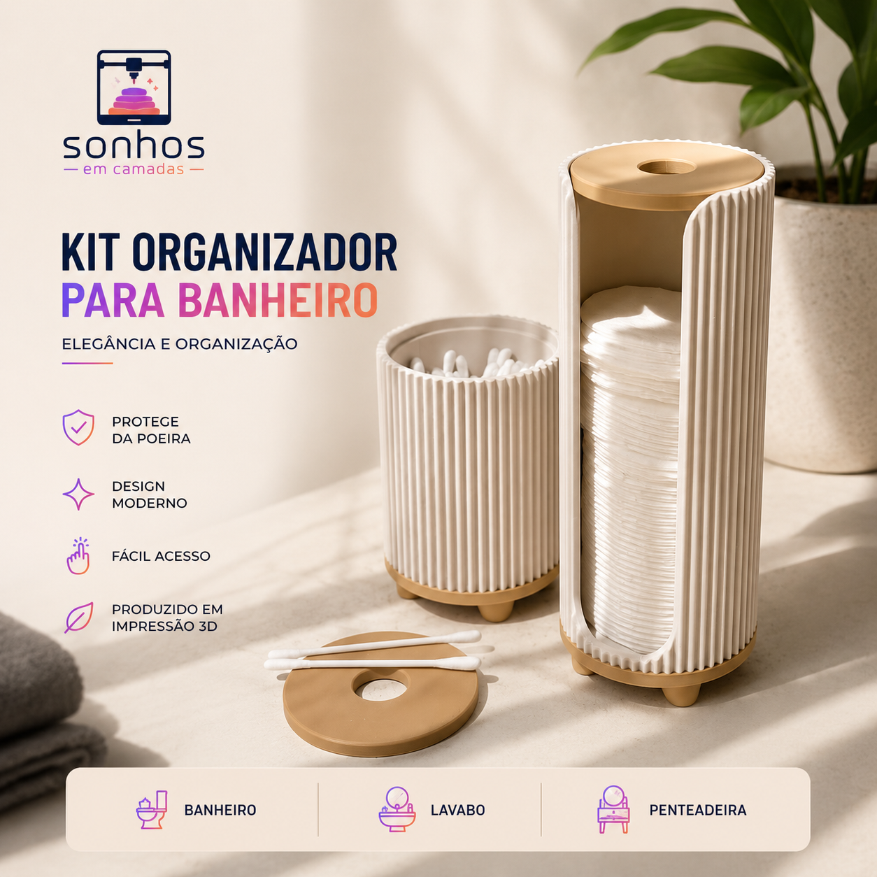 Kit Organizador para Algodão e Cotonetes KUTAS